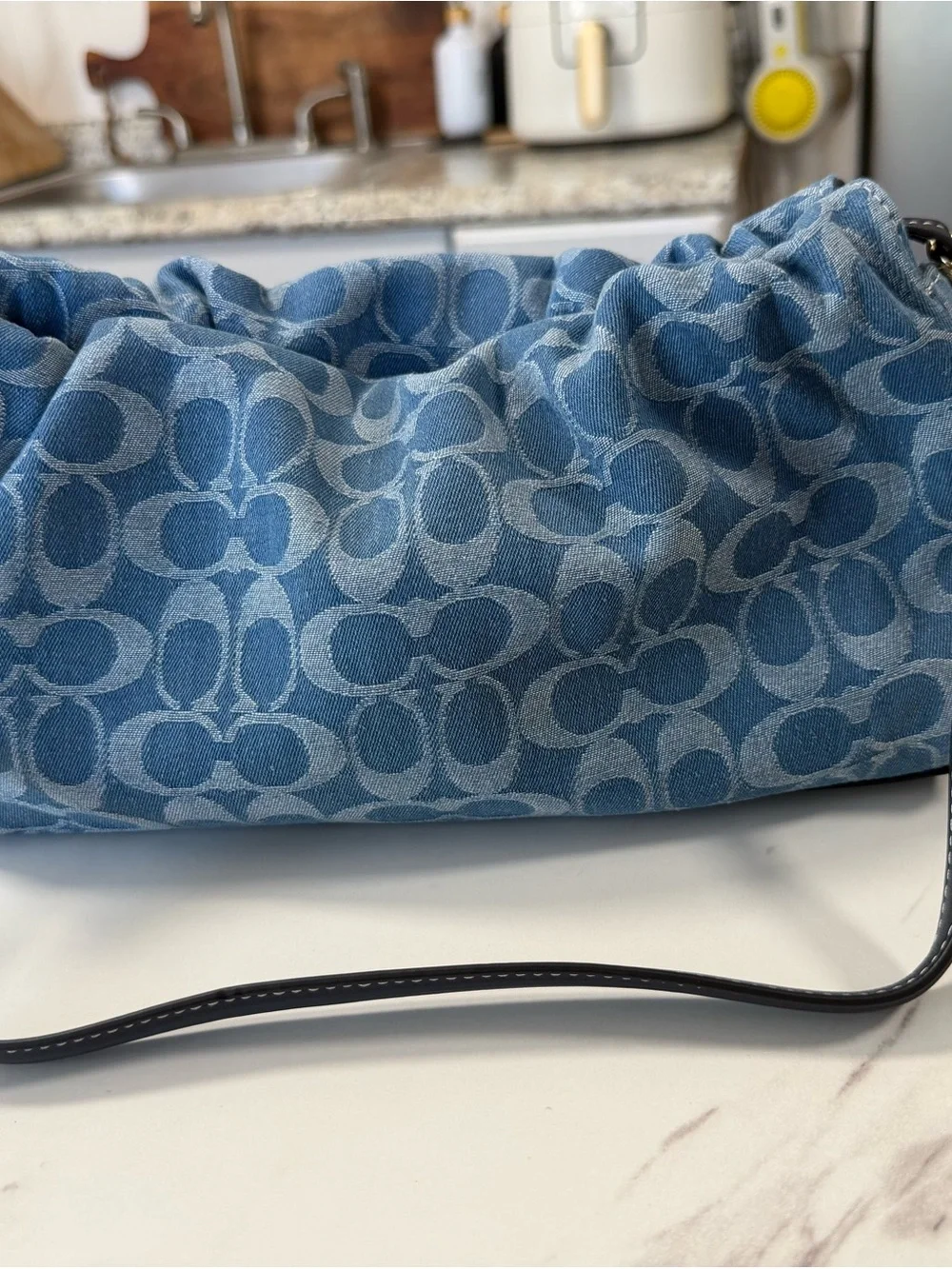 Coach Denim Signature Jacquard Cosmetic Pouch with Gold Logo